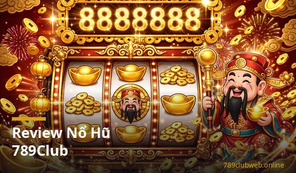 Máy slot nổ hũ 789club với biểu tượng thần tài và jackpot đang tích lũy