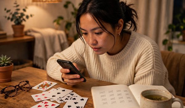 Người chơi phỏm 789club tính điểm bài rác khi hạ bài trên điện thoại